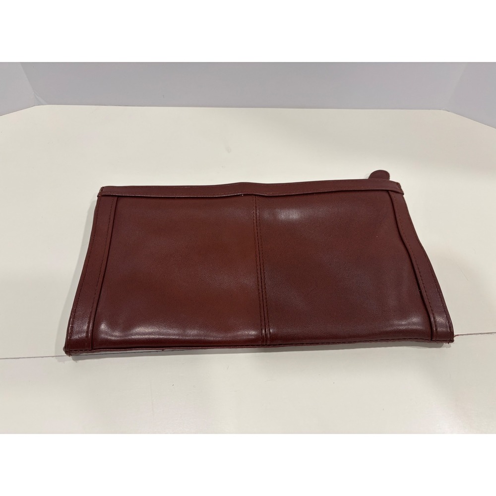 Burgundy Faux Leather Zippered Clutch Bag with Interior Pocket and Snap Closure